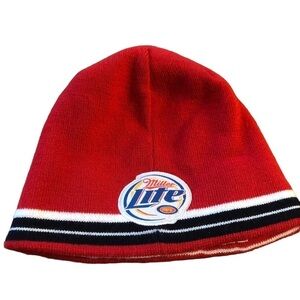 Vintage 70’s Miller Lite Wisconsin Beanie Cap OS Red Black REVERSIBLE Knit VTG